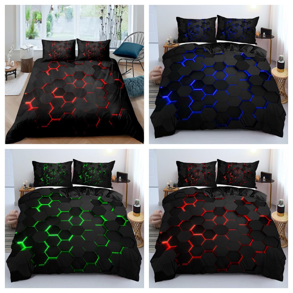 Abstrakte Mesh-Serie 3D-Digitaldruck Polyester-Quilt-Set Dreiteiliges Set, Schnelle Lieferung