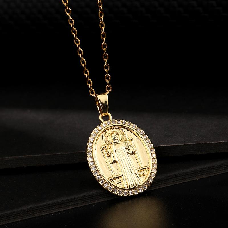 European and American Fashion Micro inlaid Color Zircon Pendant Women's Jewelry Virgin Mary Necklace