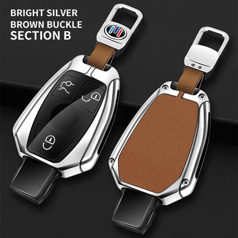 Skórzana obudowa kluczyka do samochodu ze stopu cynku obudowa Fob dla Mercedes Benz ACES klasa GLA CLA GLK GLC CLS W204 W463 W176 W251 W205 AMG