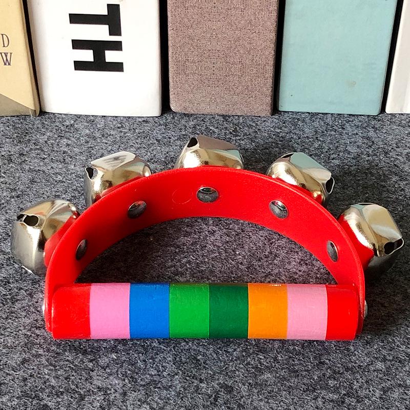 Children's Colorful Wooden Hand Rattle - Educational Toy Instrument with Leather Strap & Five Bells