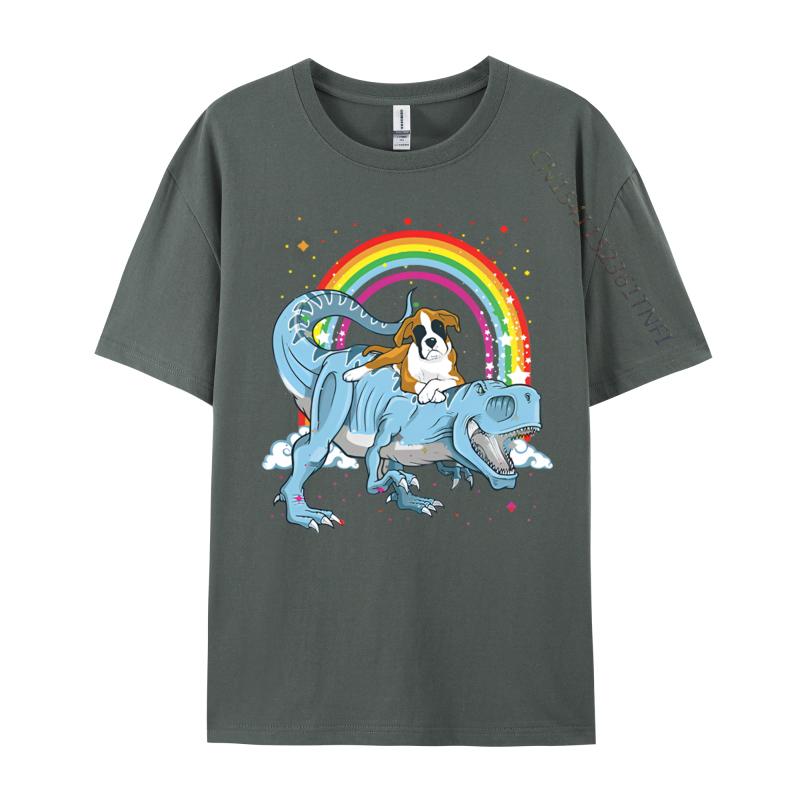 Boxer reitet Dinosaurier T Rex Hundeliebhaber T-Shirt Lustige Herren T-Shirts Baumwoll-T-Shirts Fitness Lustige T-Shirts Herren