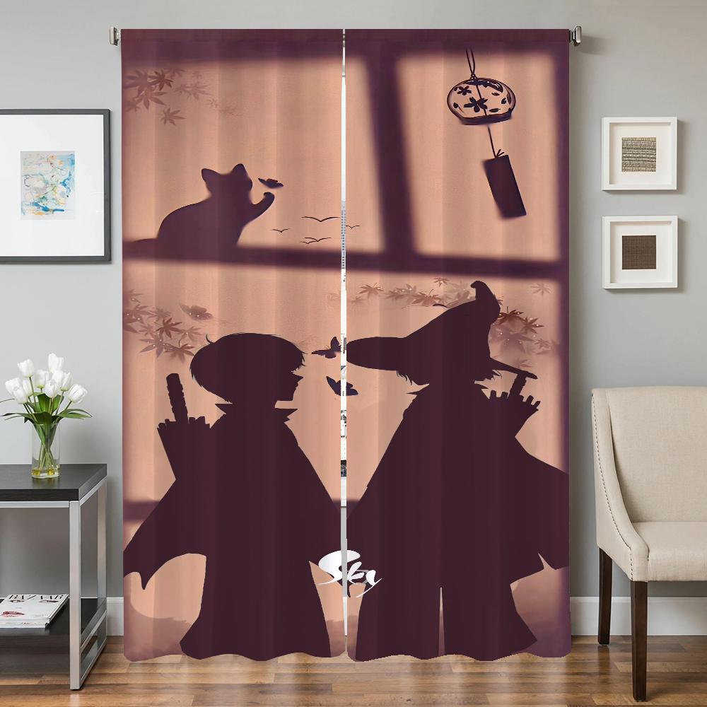 Кухонные шторы для гостиной 2 штуки Шторы блэкаут Занавеска для двери Дети света Теневая перегородка Украшение спальни W50xH70cmx2pcs-CL