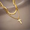 DIEYURO 316L Stainless Steel Gold Color Cross Pendant Necklace For Women New Trend Girls 3in1 Chain Rustproof Jewelry Party Gift