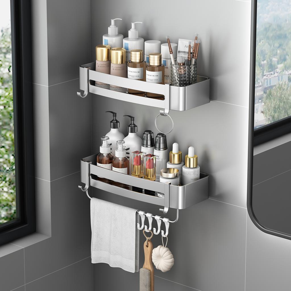 Badezimmerregal ohne Bohren, Wandmontage, Shampooflasche, Dusch-Eckregal, Toiletten-Aufbewahrungsregal, Aluminium, Badezimmer-/Küchenzubehör