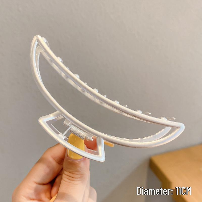 Korean-Style Pearl Metal Hair Claw Clip - Simple, Large, Elegant Shark Clip for Girls