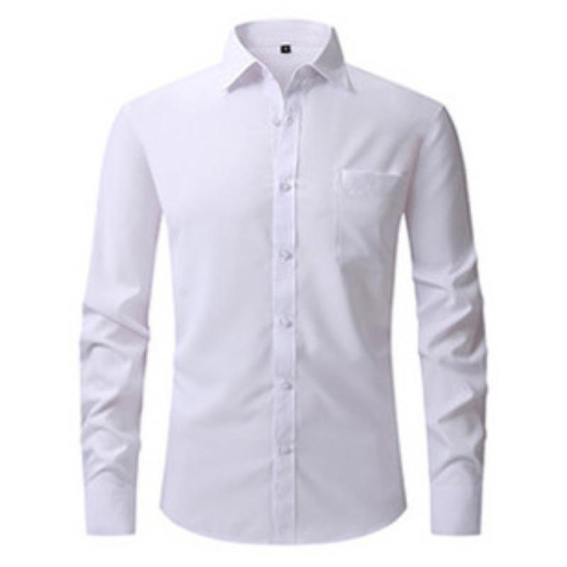 Men Non Iron Four Way Stretch Solid Business Casual Long Sleeve Shirt