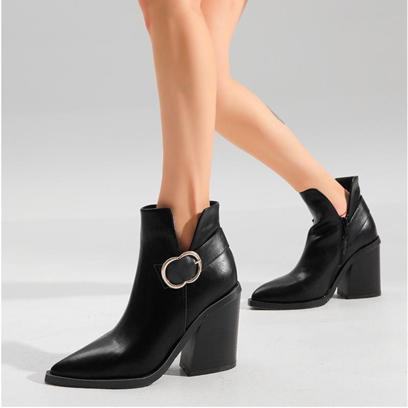 Fashion Hot Sale Leather Suede Western Ankle Boots Women Pointed Toe Kitten Heels Short Boots Winter Cowboy Knight Boots Woman