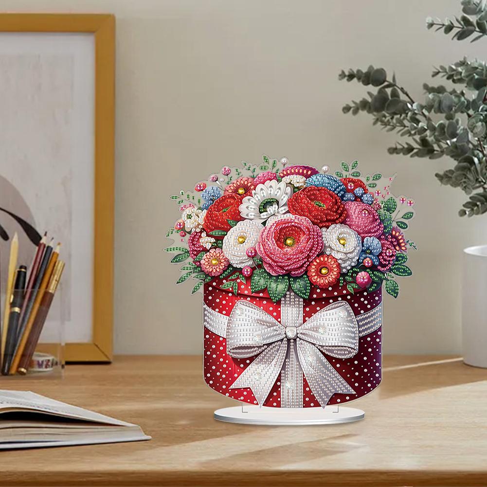 5D DIY Diamantkunst Tischdekorationen Acryl Sonderform Hund und Rote Rose Strasssteine Schreibtischornamente Schlafzimmer Tischdeko