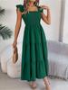Square Neck Solid Color Dress High Waist Elegant Ruffle Edge Dress for Women Sleeveless Loose Dresses Causal Dress