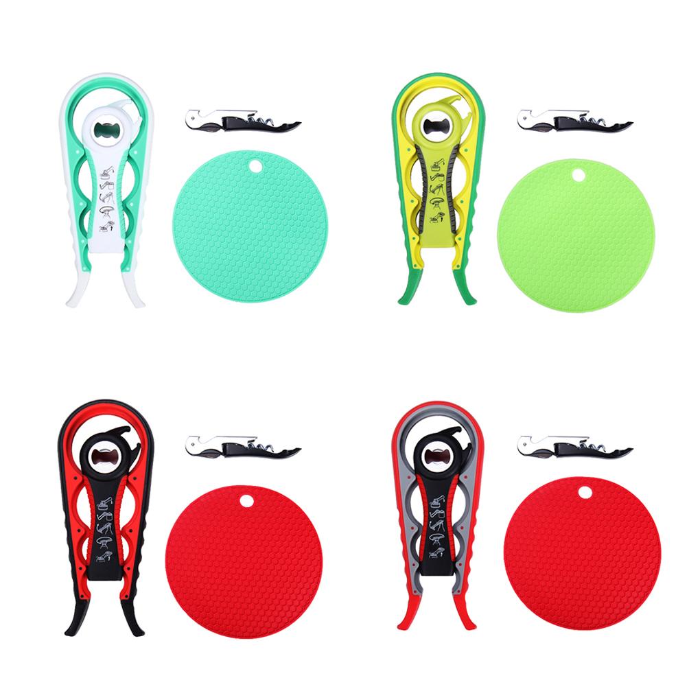 Bottle Opener Set Multifunctional Jar Lids Openers Wrench Grippers Safety Screw Manual Home Household Accessories