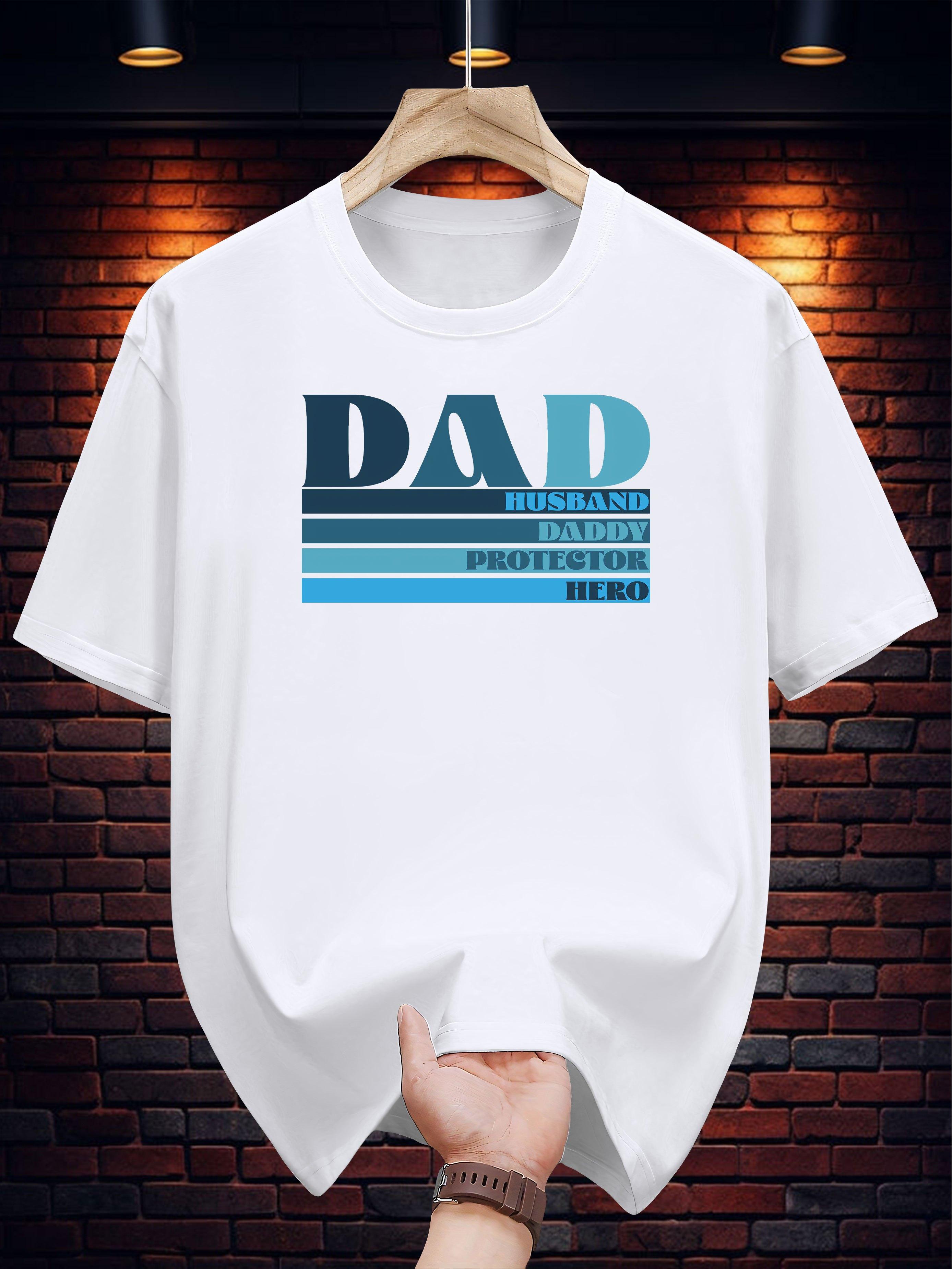 

Casual Short Sleeve T-shirt with Dad Husband Protector Hero Graphic Print - White Regular Fit Round Neck Summer Tee for Men XL
