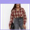 Vintage Plaid Shirt For Women With Cotton Polyester Blend And Long Sleeves For Casual Springwear