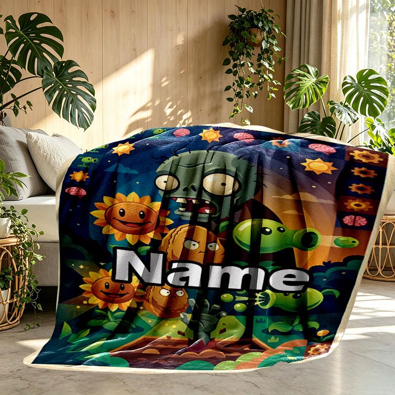 Custom Name Personalized Plants vs. Zombies Print Blanket, Home Decor, Bedroom, Sofa, Camping, Couch, Gifts for Birthday Christmas