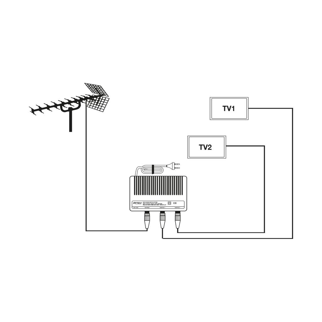 Amplificador Divisor de Sinal de Antena Cabletech 20dB para 2 TVs