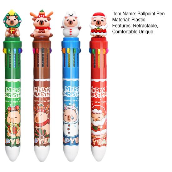Christmas Capybara Ballpoint Pen 10 Color Retractable Cartoon Pen Smooth Writing Festive