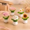 Crochet Flower Decor Handmade Potted Decoration, Knit Artificial Sunflower Desktop Handwoven Woolen Flowers Decor, Gift for Women, Mom, Teacher,