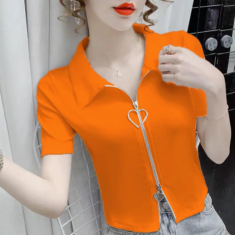 Slim and Slim High Waist Short Half-sleeved Top In Summer New Zipper Design Niche T-shirt for Women