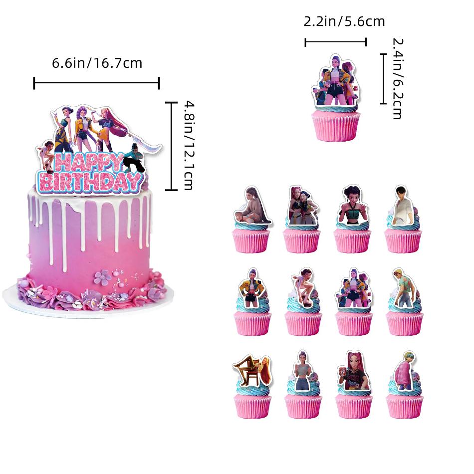 New Kpop Demon Hunters Birthday Party Decoration Supplie Set Cake Topper Flag Supplies Personalized Birthday Party Decor Anime