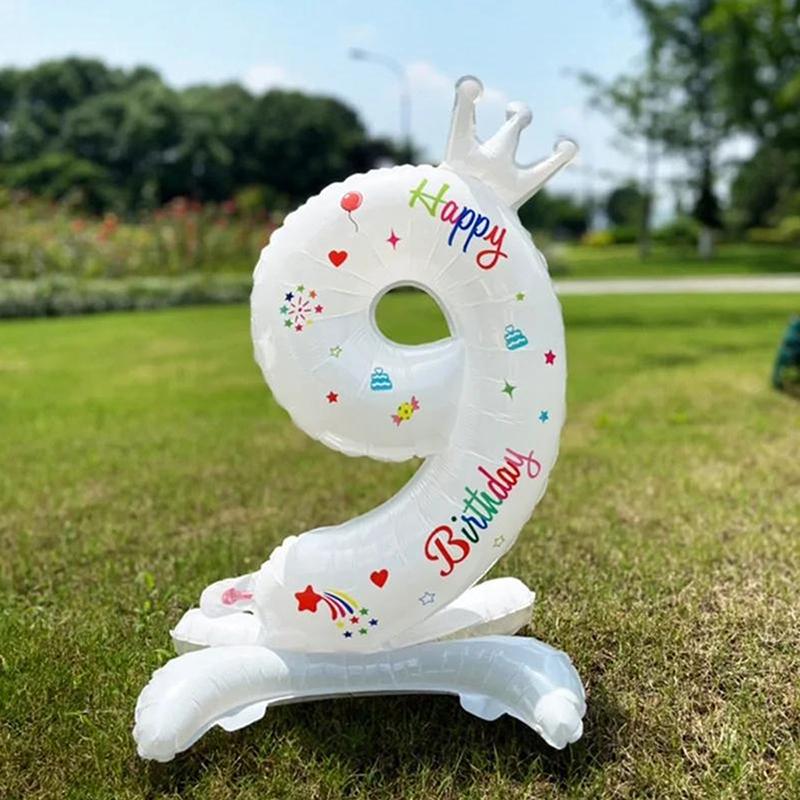 32 Inch Crown Decoration Style Aluminum Film Digital Balloon Number Balloon Standing Iballoon Children Birthday Party White