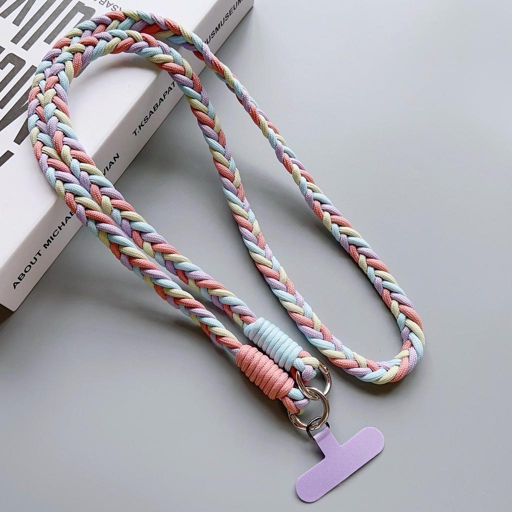 Stylish Braided Crossbody Lanyard: Adjustable, Four-Strand, Color-Block, Anti-Drop Phone Chain