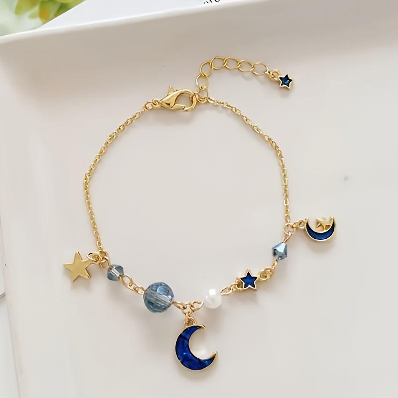 A Sweet, Cute, Elegant, and Dreamy Star and Moon Bracelet, a Fashionable Moon Bracelet for Women, a Beaded Bracelet with