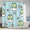 Adorable Frog Print Shower Curtain With Flowers Blue Bathroom Decor For Kids Bathrooms Waterproof Fabric