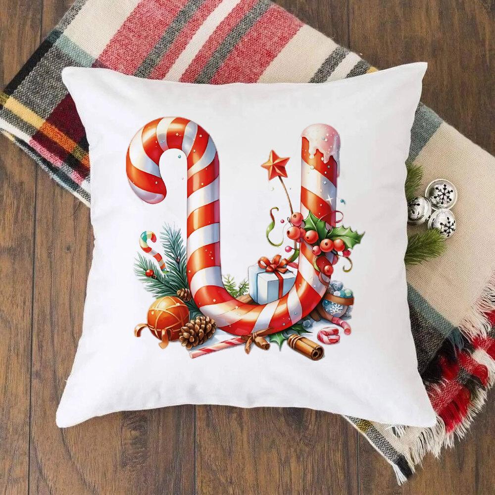 Christmas Kids Bedroom Cushion Cover Christmas 26 Letter with Santa Claus Couch Pillow Cover Xmas Party Decor  Presents for Famliy Kids