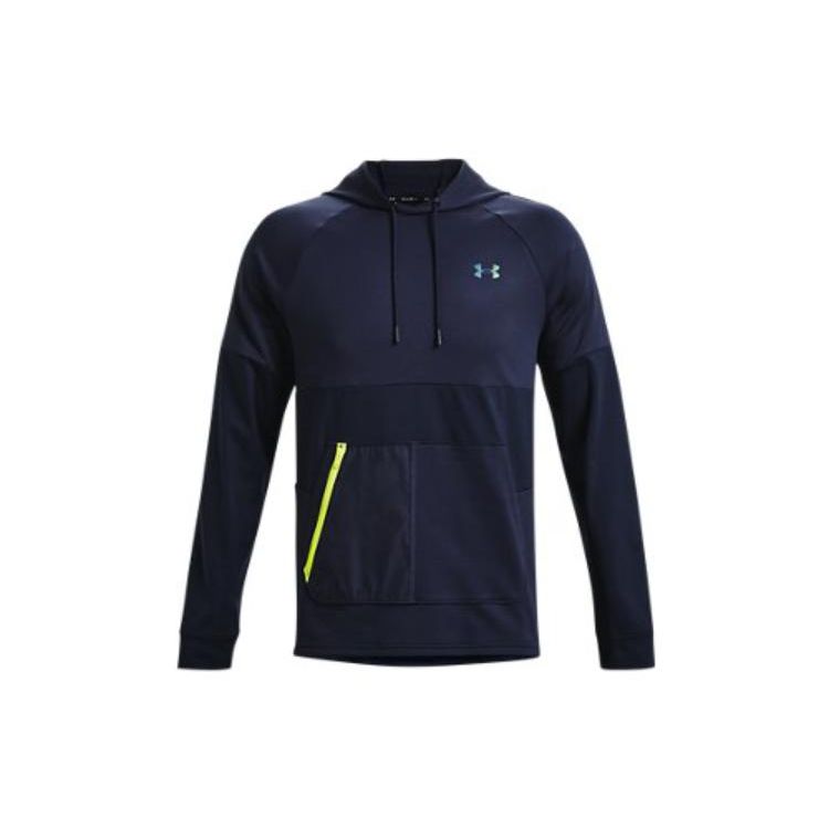 Under Armour Rush Solid Color Logo Print Drawstring Hooded Long Sleeve Sweatshirt Men Sweatshirt Dark-Blue 1370450-410