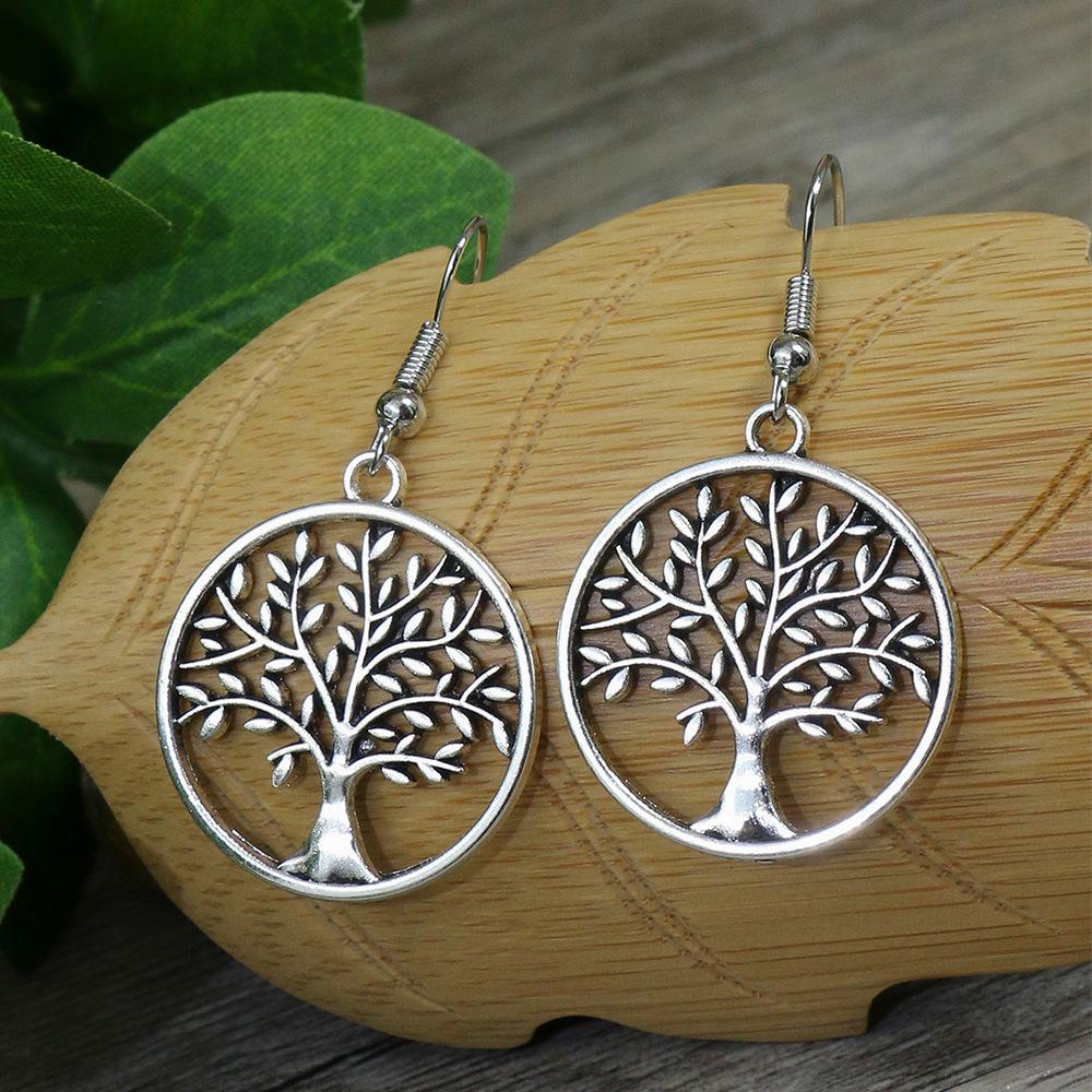 

Ethnic Tree Of Life Earrings Vintage Silver Color Round Hollow Jewelry Earrings Women s Classic Simple Ear Rings Wedding Party