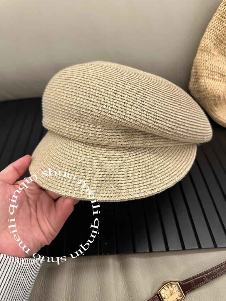 Spring/Summer/French Straw Soft Version Pleated Newsboy Hat Washable Foldable Retro Daughter Beret Women