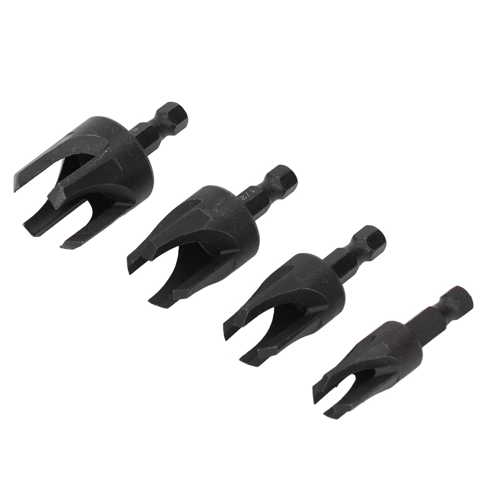 

4Pcs Wood Plug Drill Bit Set Carbon Steel 14in Hex Shank Claw Type Wood Plug Cutter Set 14in