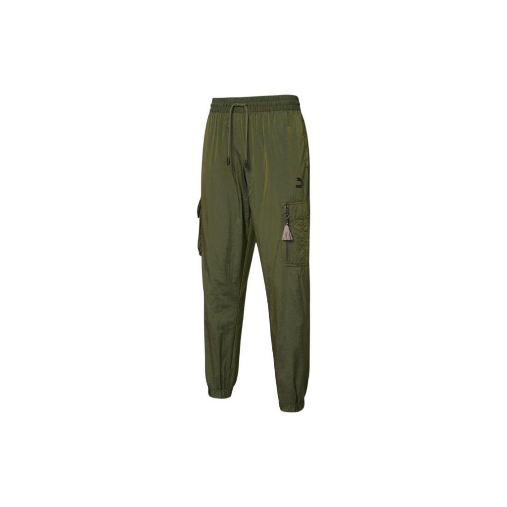 PUMA Knitted Sweatpants Men's Olive Green Moderate Cuffed Pants 534975-94