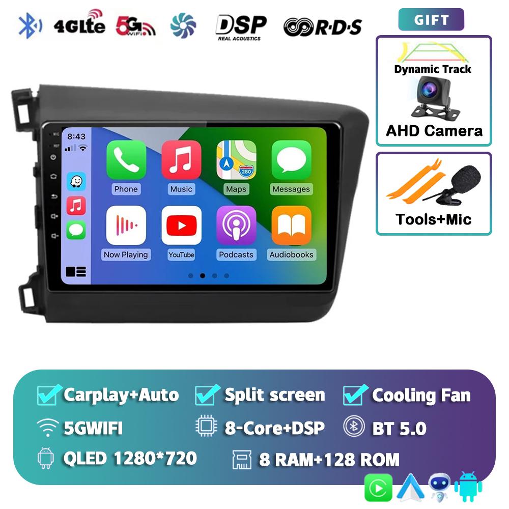 Android 14 Carplay Auto WIFI+4G Car Radio For Honda Civic 2012 2013 2014 2015 Multimedia Player Stereo GPS Head Unit No DVD 2Din