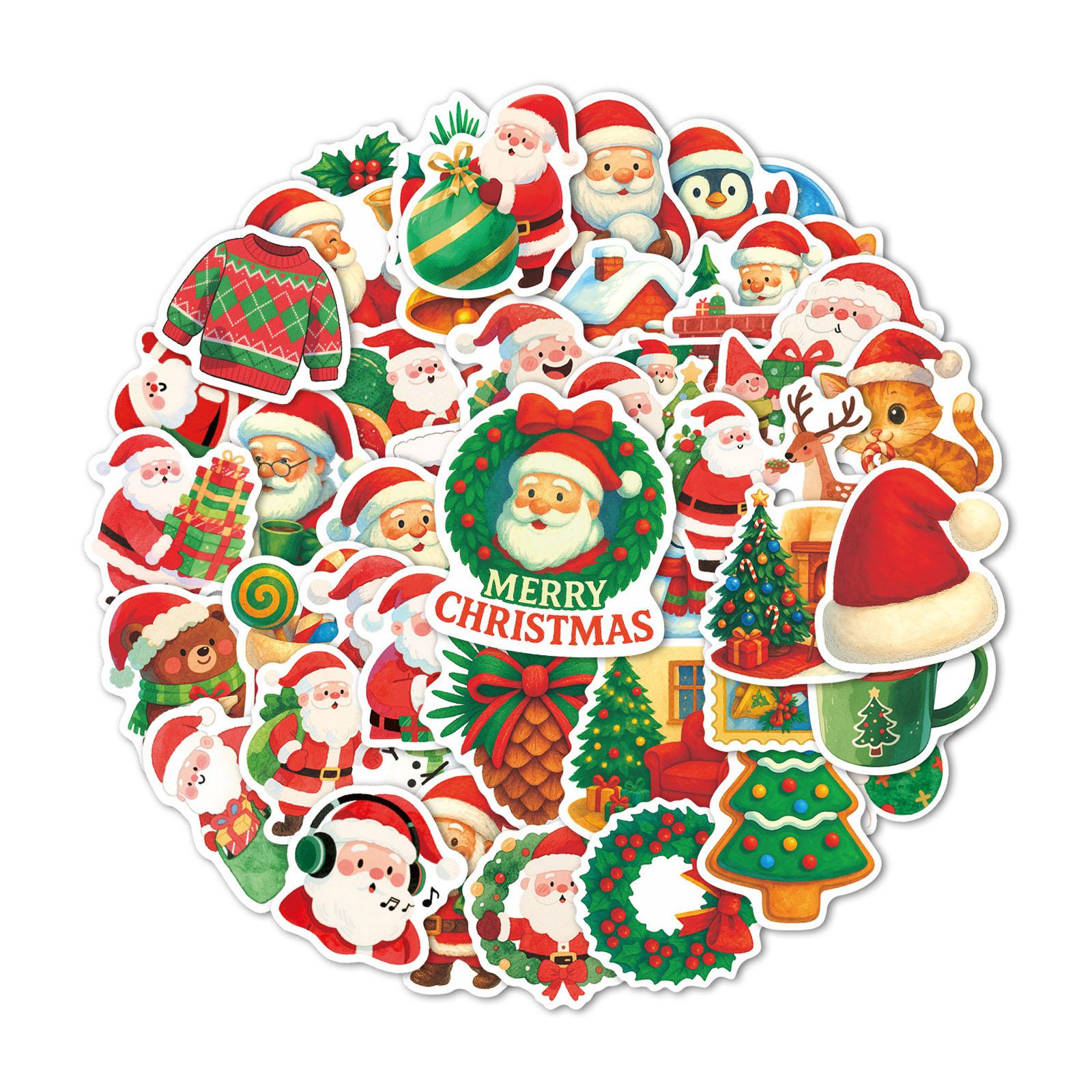 

50 Happy Christmas Cartoon Creative Stickers For Decorating Phone Cases, Water Bottles, And Desktops One Size