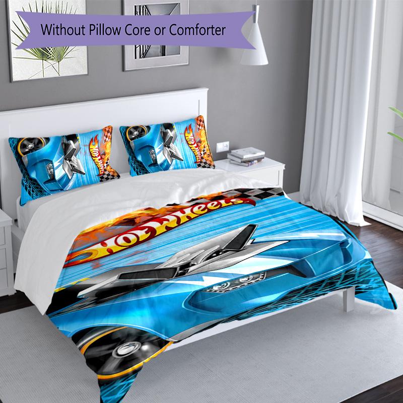 3pcs Hot Wheels logo pattern bedding set duvet cover set includes duvet cover &pillowcases, perfect all season bedroom decoration & gift