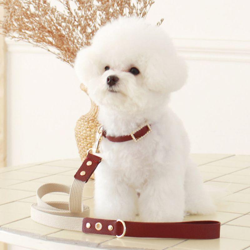 MAISON DE MIU Laufleine Leder&Gurtband_Weinrot/Elfenbein