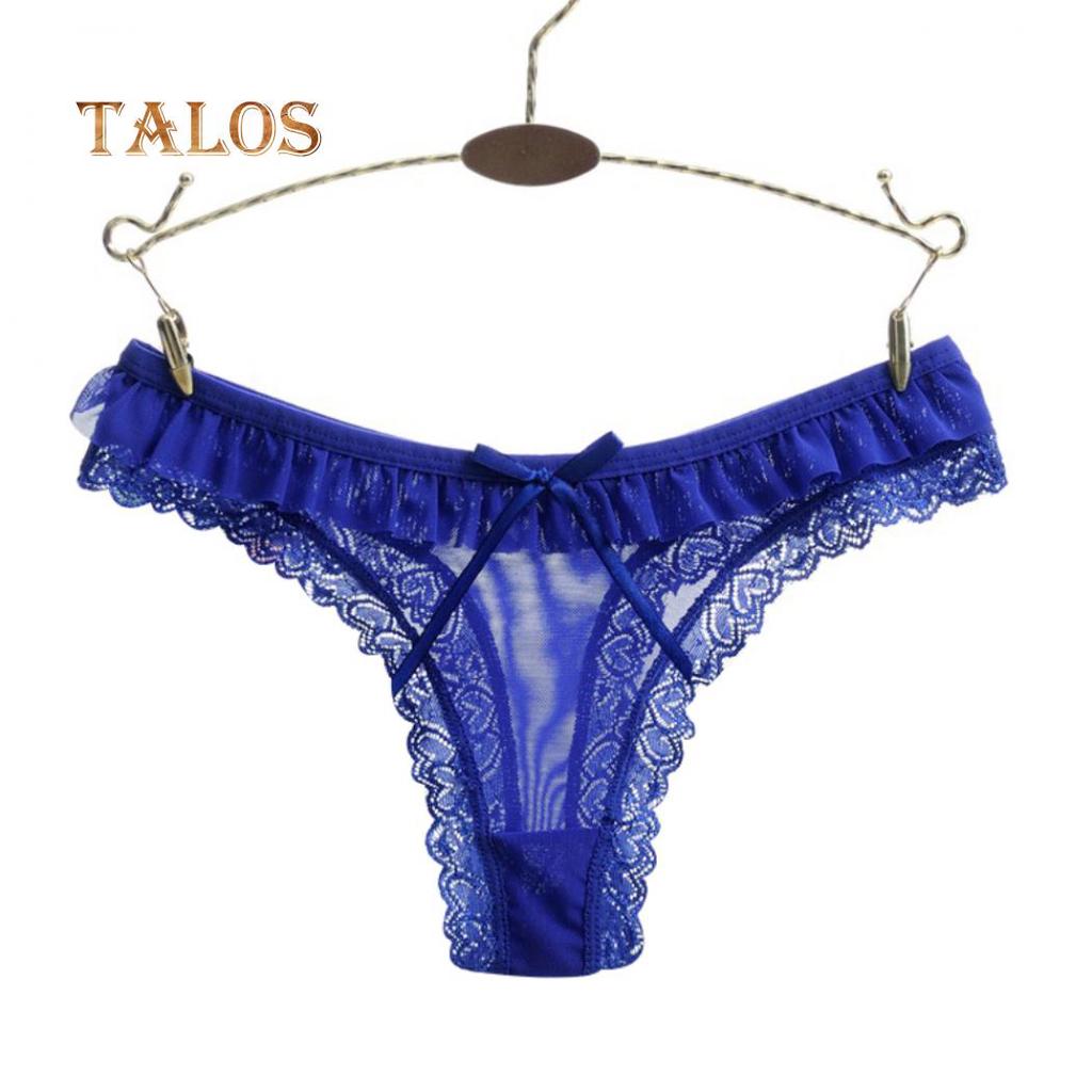 Sexy Solid Color Lace Heart Pattern Bowknot Women's Low Rise Brief Breathable Underwear Thong