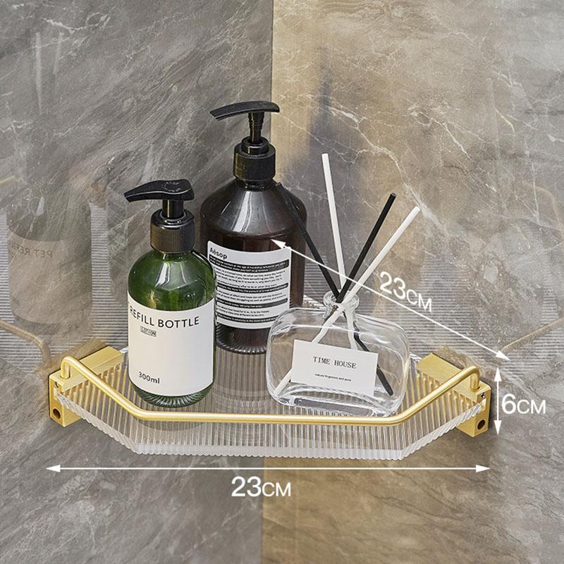 Acrylic Bathroom Wall Corner Shelf Shower Rack Shampoo Holder Wall Mounted Brushed Gold Corner Shelves Toilet Shampoo Holder