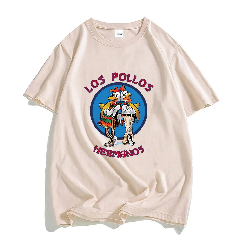 

Футболка Los Pollos Hermanos Футболка из 100% хлопка для мужчин/женщин Летние повседневные рубашки Футболка с мультяшной графикой Распространенная одежда в стиле манга XS песочный