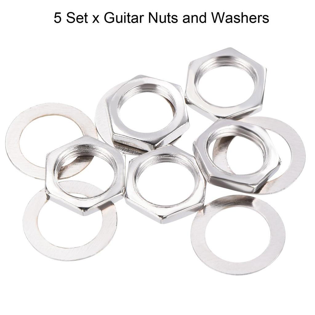 uxcell Set Guitar Nut Washer M9 Guitar Jack Socket Nut Silver for Electric Guitars and Basses 5-Piece & Input/Output
