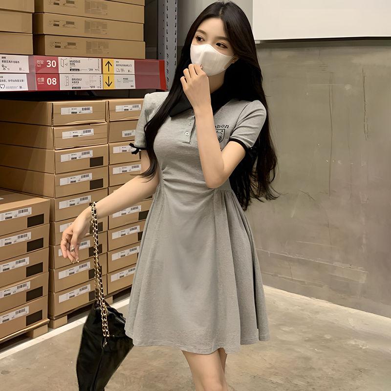 Academic Style Lower Back Appear Thin Sweet Printing Montage Button A-line Women's Polo Dress Summer