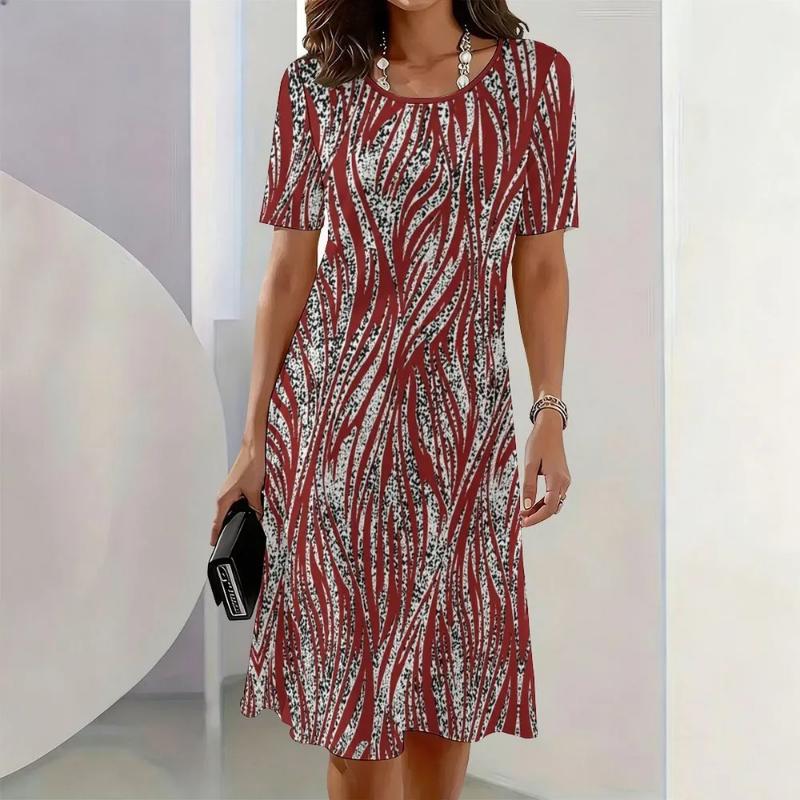 Fashion Women's Crew Neck Dress 3D Casual Color Printing Casual Dress