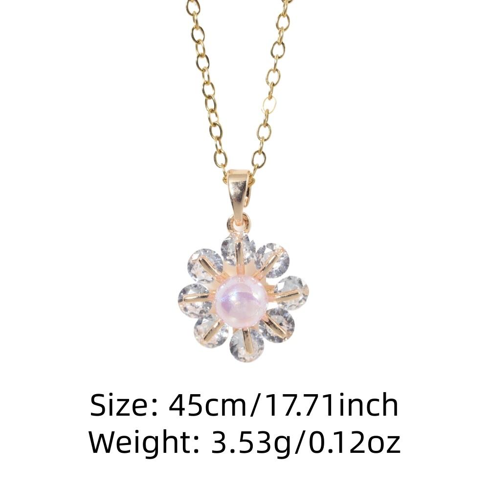 Stainless Steel Pink Imitation Pearls Flower Pendant Necklace with Zirconia for Women