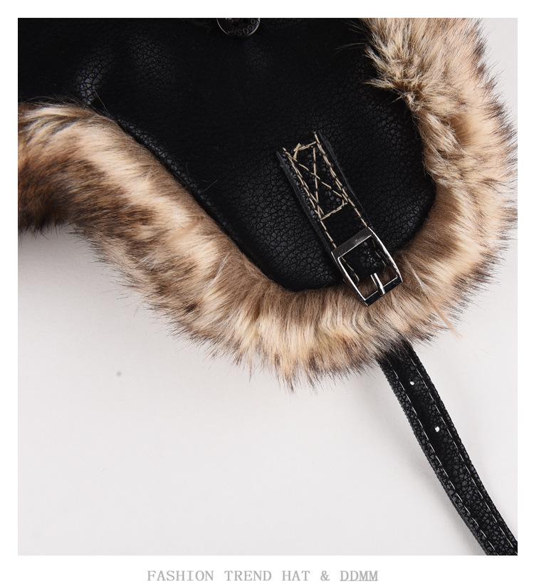 Men's Winter Leather Lei Feng Hat with Thick Plush, Ear Protection, and Big Head Fit for Cold Weather Cycling.