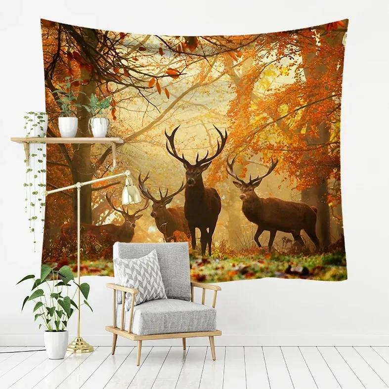 Forest Elk Background Pattern Tapestry Home Wall Decoration Tapestry Bedroom Living Room Tapestry