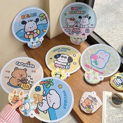 Cartoon Faltfächer Gruppe Tragbarer Faltfächer Studenten Outdoor Tragbarer Stoff Mini Runder Fächer