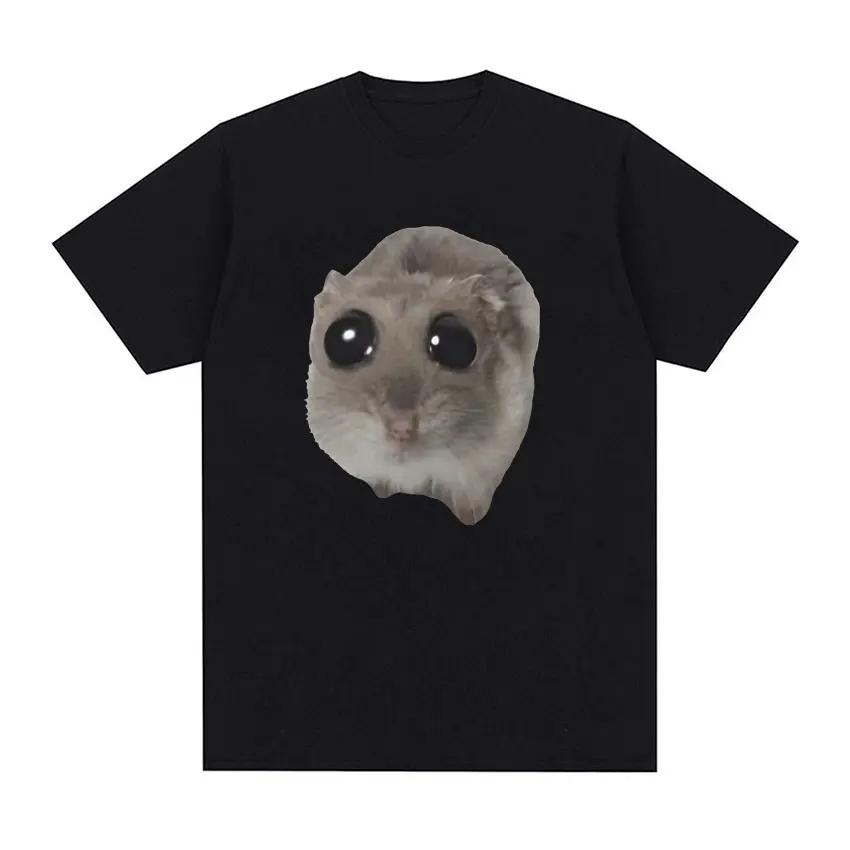 Funny Sad Hamster Meme Cry BiG Eye Cute Mouse  T Shirt Men Women Casual Short Sleeve T-shirts Tops 100% Cotton Oversized T-shirt