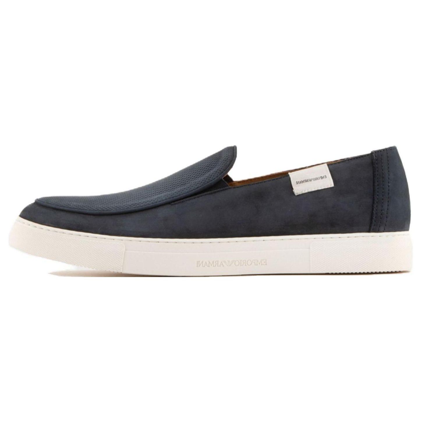 Emporio Armani Leather Slip-On Round Toe Low-Top Comfortable Casual Men sneaker Blue X4Y004XN7961K151 44