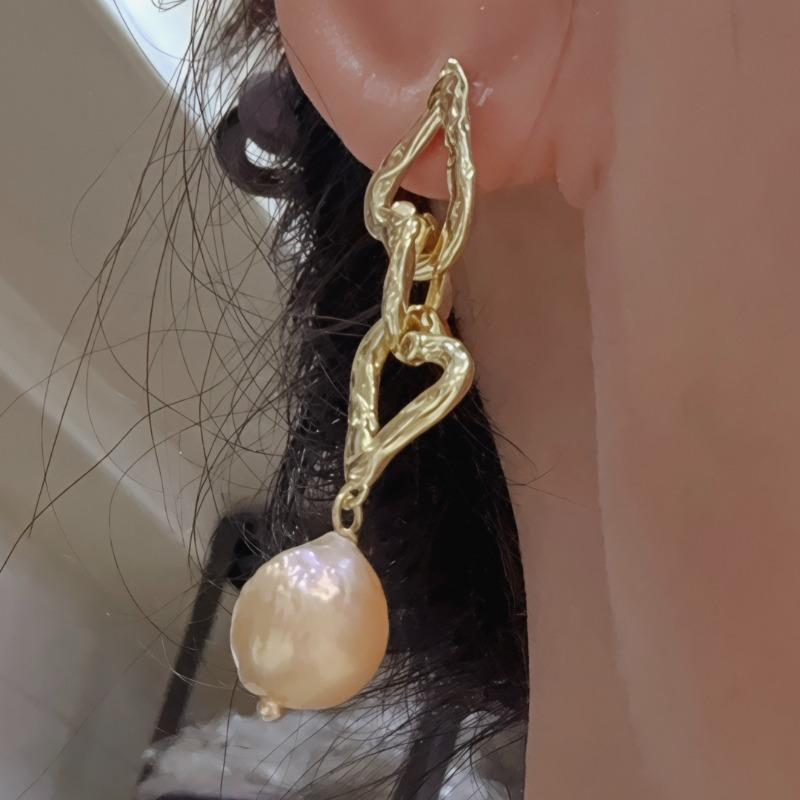 22646 Women's Gold/Silver Champagne Designer Natural Wrinkle Edison Baroque Special-Shaped Pearl Earrings Earrings Needle Earrings