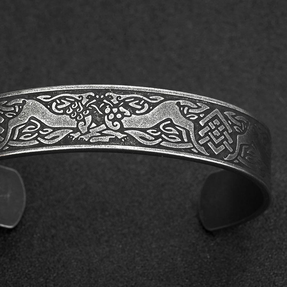 Severský vikingský náramek s dvojitým vlkem - Pánský náramek z nerezové oceli v retro designu